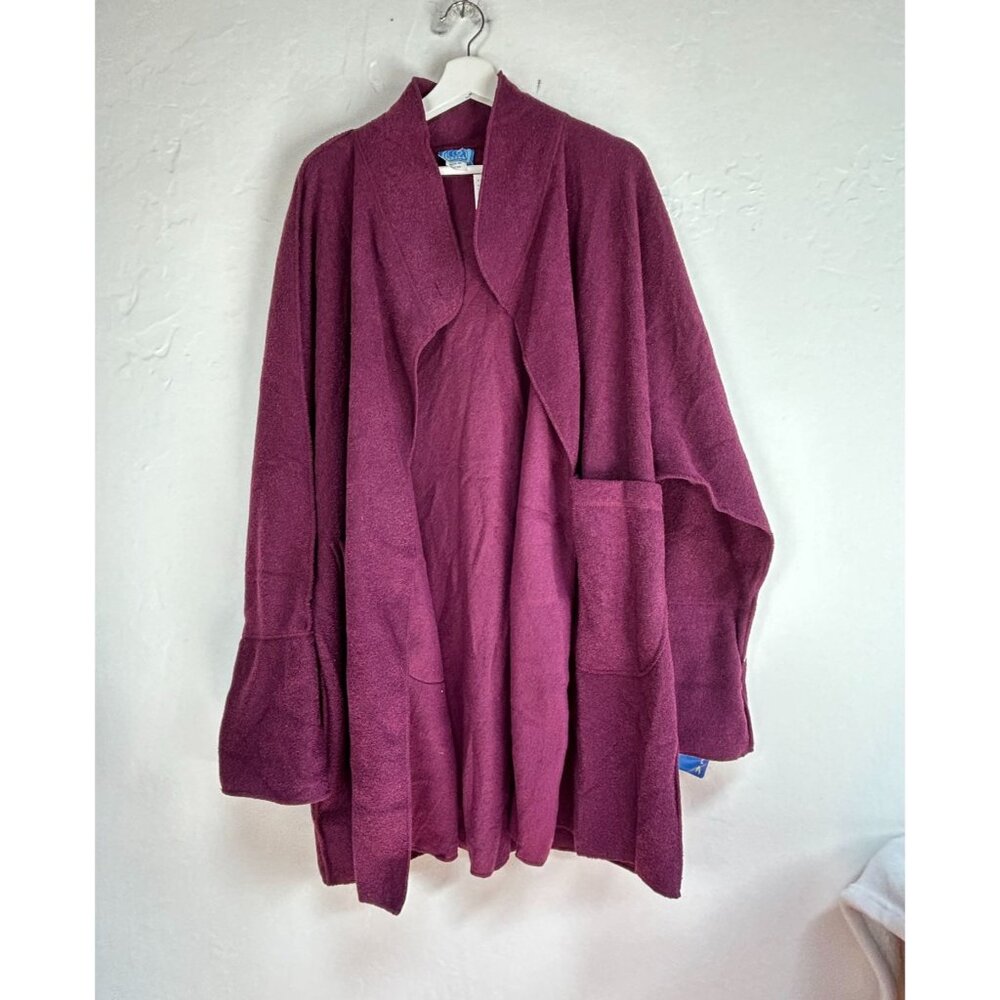 Isabella Womens Large Plum Cape Jacket Cardigan Open Front Lagenlook Pockets New